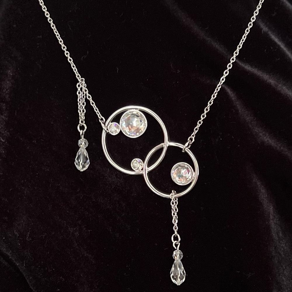 Swarovski Necklace - Asymmetrical Circles - Silver tone